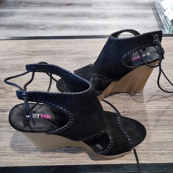 Just Fab Margie suede sandals black women's size 8 - Picture 3 of 11